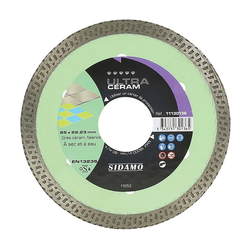 Disque Diamant et Carbure à couronne continue 85 mm ULTRA CERAM SIDAMO