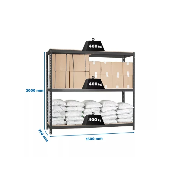 Etagère Métal/Bois 3 niveaux - 2000x1500x750 - 400kg - SIMONRACK 8425437102622