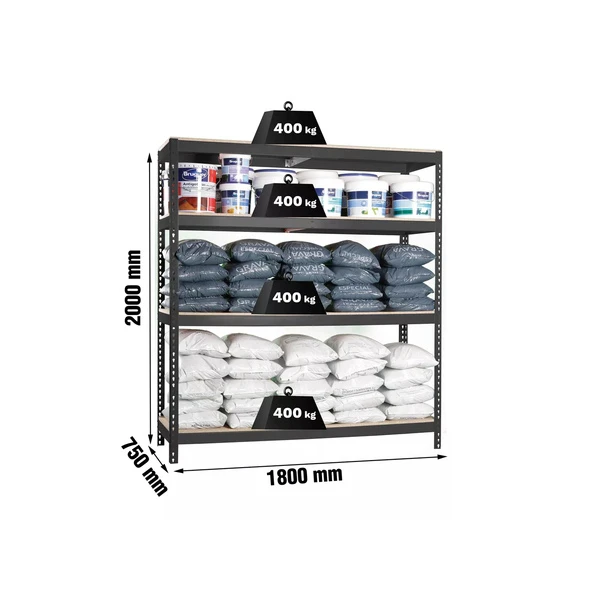 Etagère Métal/Bois 4 niveaux - 2000x1800x750 - 400kg - SIMONRACK 8425437102745