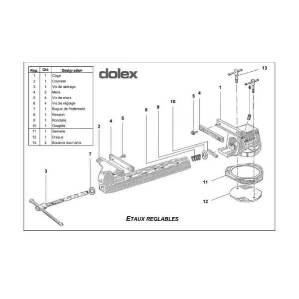 Rondelles, ressort et goupille pour étau 56T DOLEX - PDRONDRESS6