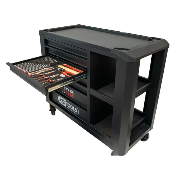 Servante d'atelier One by One 7 tiroirs avec une sélection de 264 outils KS TOOLS 823.7134F . Vue tiroir ouvert