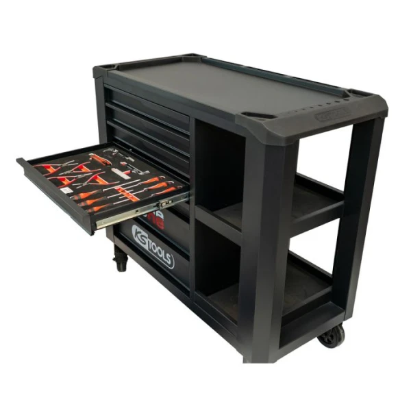 Servante d'atelier One by One 7 tiroirs avec une sélection de 264 outils KS TOOLS 823.7134F . Vue tiroir ouvert