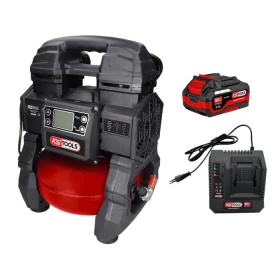 Compresseur portatif silencieux 5L sans fil - KS Tools 165.0816F-A1 avec chargeur et batterie. Vue de face