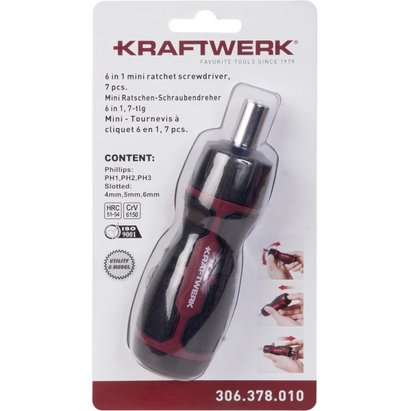 Mini-tournevis à cliquet fonction 6 en 1 - 7 pcs KRAFTWERK - 306.378.010