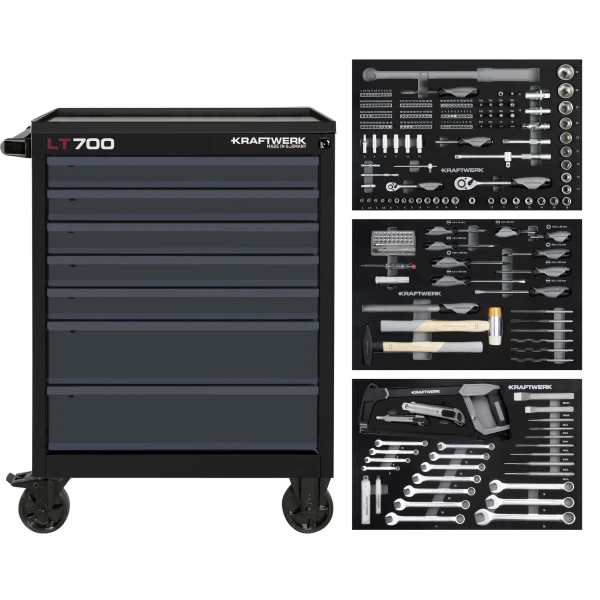 Servante d'atelier noire LT700 LINE, 7 tiroirs, 259 pièces KRAFTWERK - 102.107.216