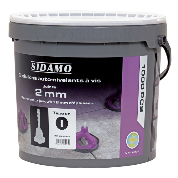 Seau de croisillons auto-nivelants en I à vis 2mm pour 3 à 18mm 1000 pièces SIDAMO 11255923