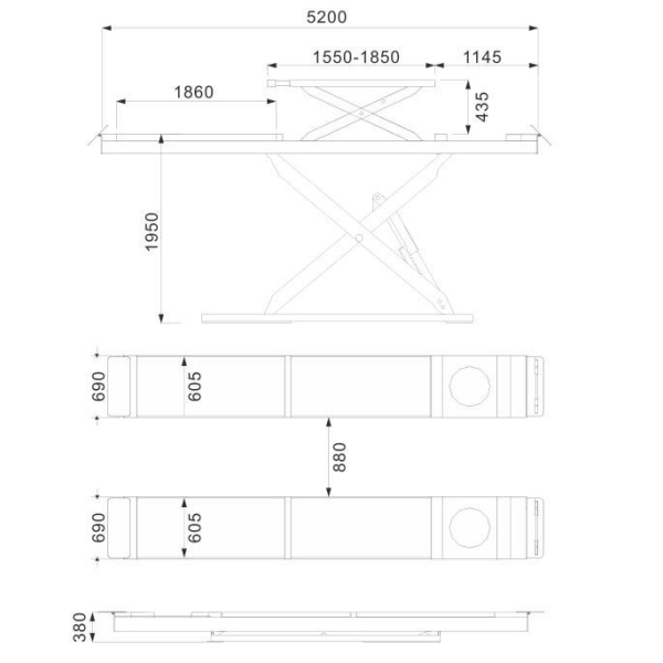 Pont Ciseaux 2 Vérin 400V 5.5T Extra Plat à Encastrer Clas - PE 6351T