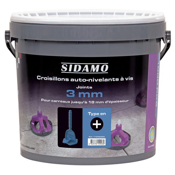 Seau de 1000 Croisillons Auto-Nivelants en + à Vis - Joint 3mm SIDAMO - 11255926