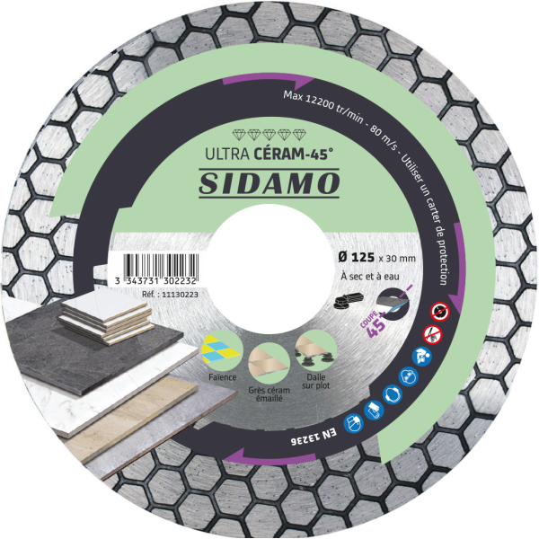 Disque Diamant ULTRA CERAM 45° Ø125mm Spécial Coupe à 45° et Onglets SIDAMO - 11130223