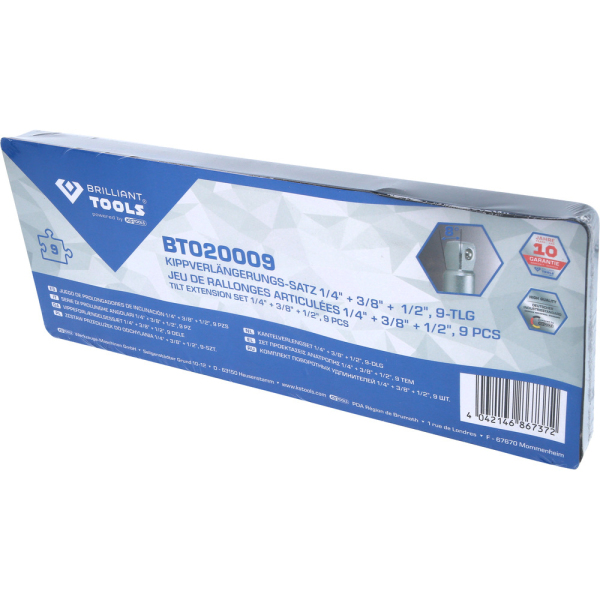 Jeu de rallonges articulées, 1/4'', 3/8'', 1/2'', 9pcs BT020009 Brilliant Tools