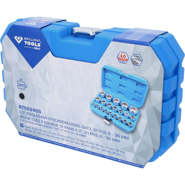 Jeu de douilles 1/2'', 12 pans, 8 - 36mm, 21 pcs BT022405 Brilliant Tools