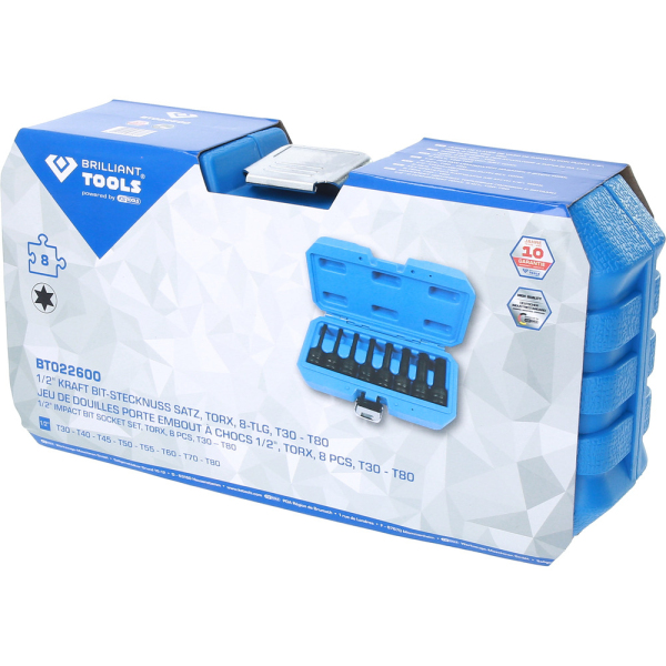 Jeu de douilles tournevis à chocs 1/2'', TORX®, T30 - T80, 8 pcs BT022600 Brilliant Tools