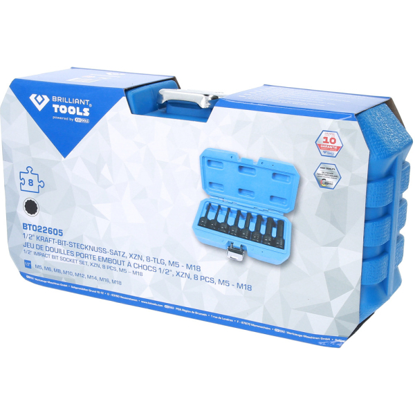 Jeu de 8 douilles tournevis à chocs 1/2" XZN M5-M18 BT022605 Brilliant Tools