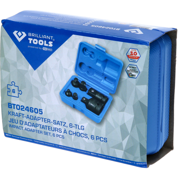 Jeu d’adaptateurs à chocs, 6 pcs, 1/4" + 3/8" + 1/2" + 3/4" BT024605 Brilliant Tools
