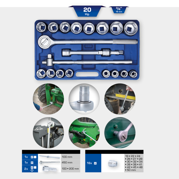 Coffret de douilles 6 pans 3/4", 20 pcs BT025020 Brilliant Tools