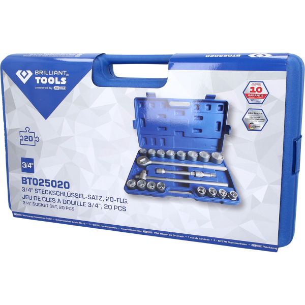 Coffret de douilles 6 pans 3/4", 20 pcs BT025020 Brilliant Tools