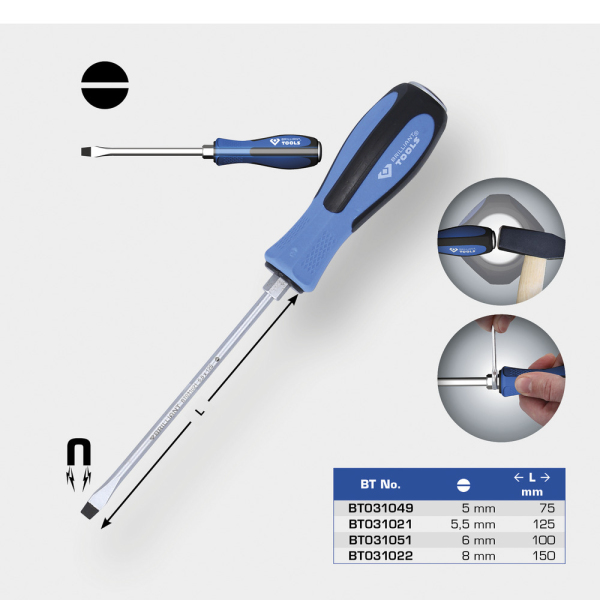 Tournevis à lame traversante Fente 5,5mm, L.125mm BT031021 Brilliant Tools