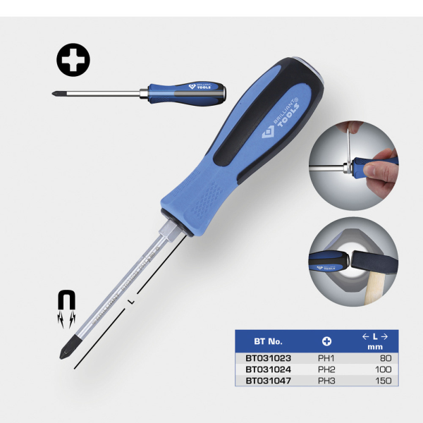 Tournevis à lame traversante PH1, L.80mm BT031023 Brilliant Tools