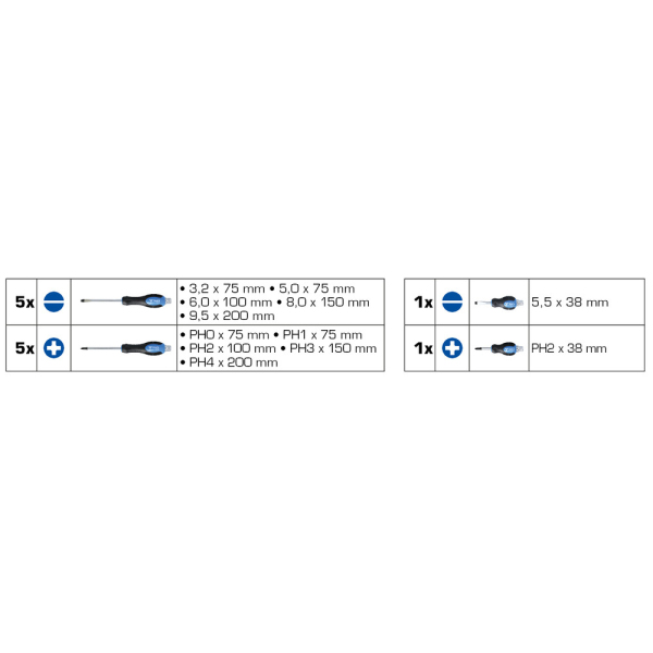 Jeu de tournevis avec embout à frapper Fente, PHILIPPS, 12 pcs BT034012 Brilliant Tools