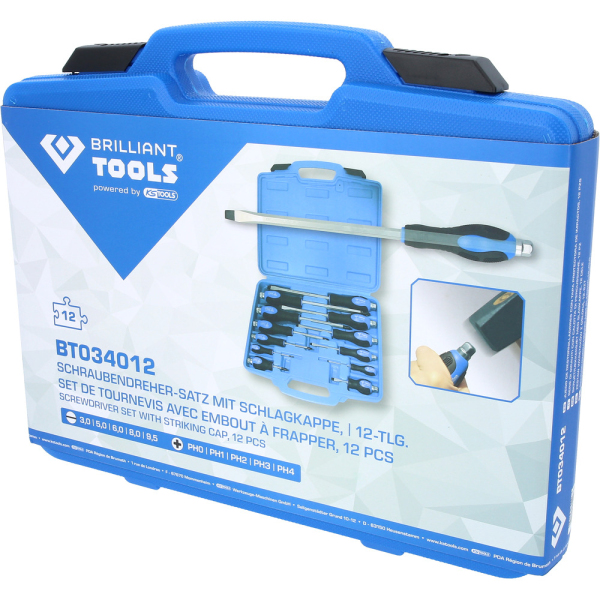 Jeu de tournevis avec embout à frapper Fente, PHILIPPS, 12 pcs BT034012 Brilliant Tools