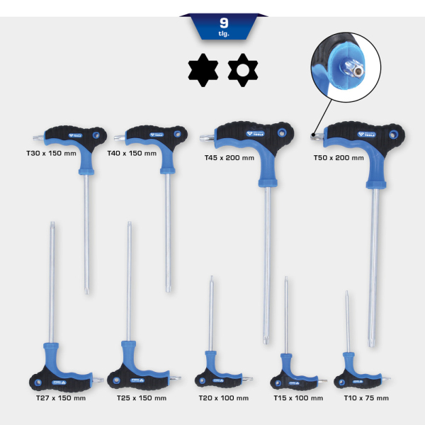Jeu de clés mâles à poignée en T TORX® 9pcs BRILLIANT TOOLS - BT041200