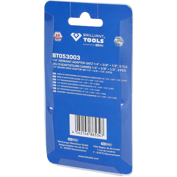 Jeu d'adaptateurs porte douilles 1/4''-3/8''-1/2'', 3 pcs BT053003 Brilliant Tools