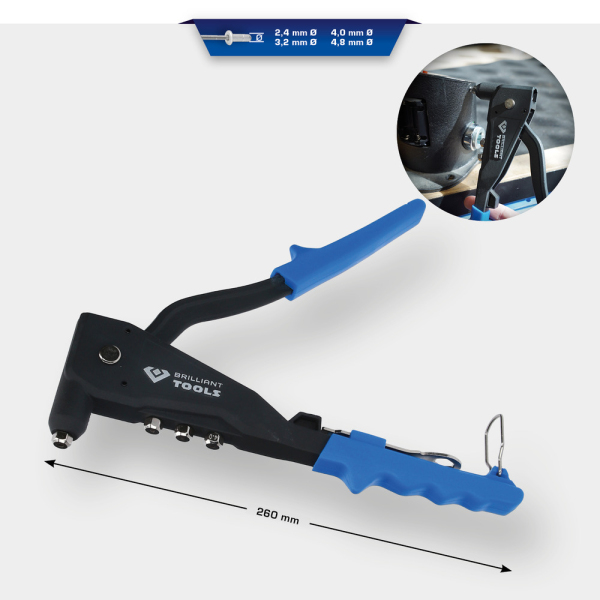 Pince à riveter pour rivets de Ø 2,4-3,2-4,0-4,8mm BT066901 Brilliant Tools