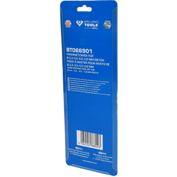 Pince à riveter pour rivets de Ø 2,4-3,2-4,0-4,8mm BT066901 Brilliant Tools