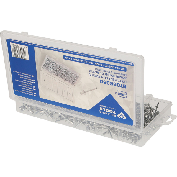 Assortiment de rivets aveugles, 400 pcs, 2,4-3,2-4-4,8mm BT066950 Brilliant Tools