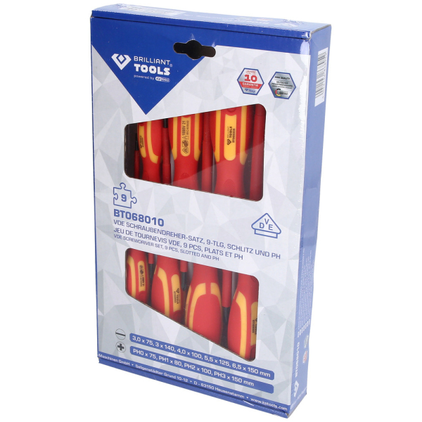 Jeu de tournevis isolés Fente et PHILLIPS, 9 pcs BT068010 Brilliant Tools