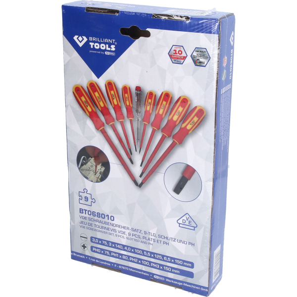 Jeu de tournevis isolés Fente et PHILLIPS, 9 pcs BT068010 Brilliant Tools