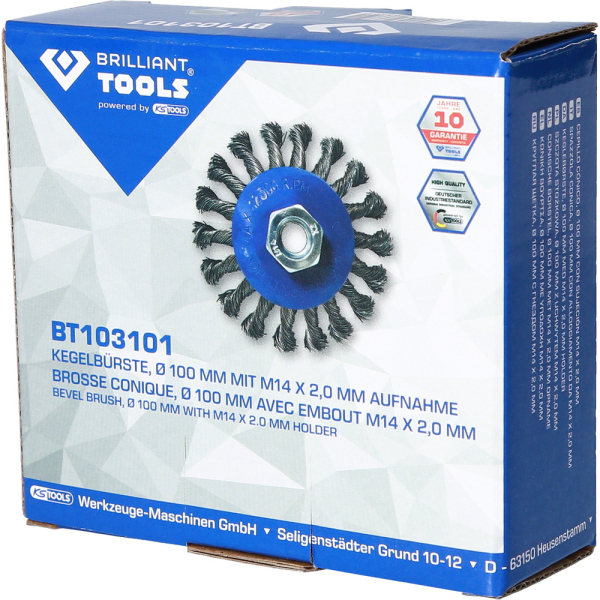Brosse acier torsadé Ø 100mm en M14 x 2,0mm BT103101 Brilliant Tools