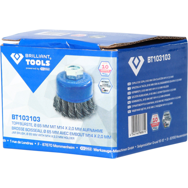 Brosse boisseau Ø 65mm en M14 x 2,0mm BT103103 Brilliant Tools