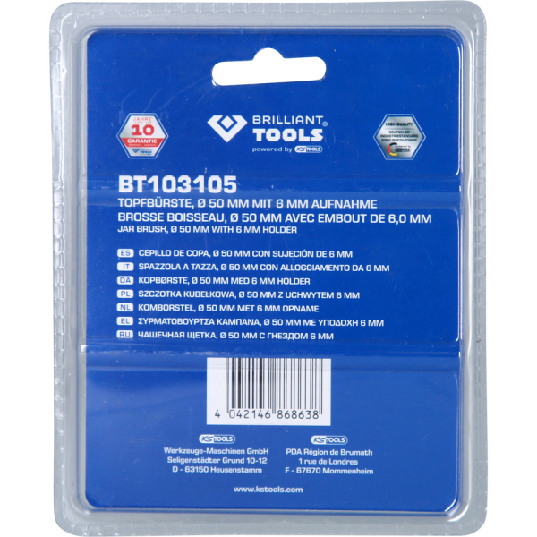 Brosse boisseau Ø 50mm, queue de serrage 6mm BT103105 Brilliant Tools