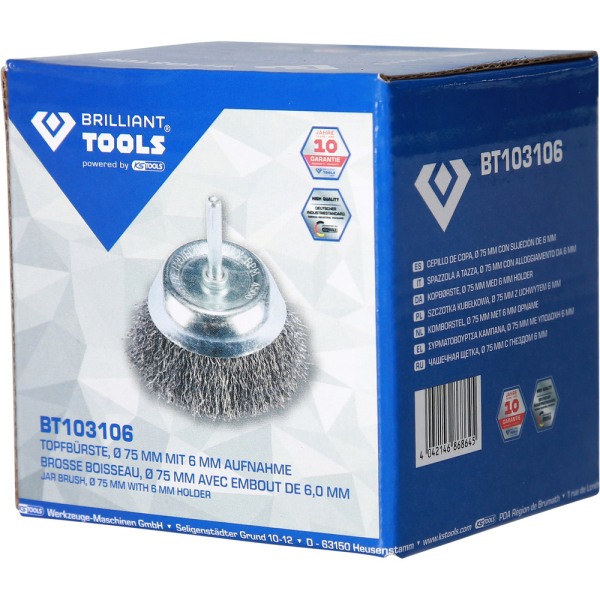 Brosse boisseau Ø 75 mm, queue de serrage 6mm BT103106 Brilliant Tools