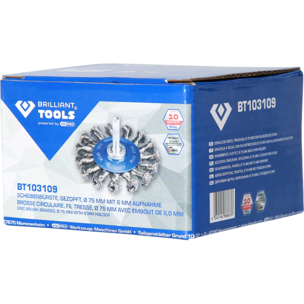 Brosse circulaire Ø75mm, queue de serrage 6mm BT103109 Brilliant Tools