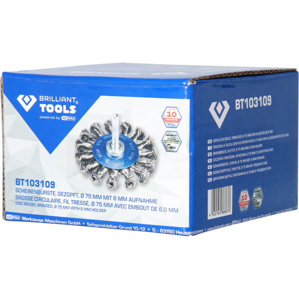Brosse circulaire Ø75mm, queue de serrage 6mm BT103109 Brilliant Tools