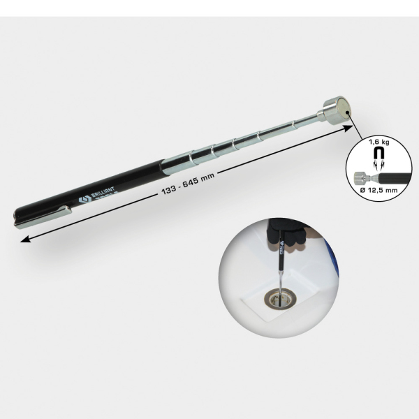 Aimant télescopique magnétique Ø 12,5mm, 1,6kg, L.133 - 645mm BT115900 Brilliant Tools