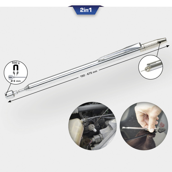 Aimant télescopique 2 en 1, Ø 6mm, 500g, L. 150 - 675mm BT115903 Brilliant Tools