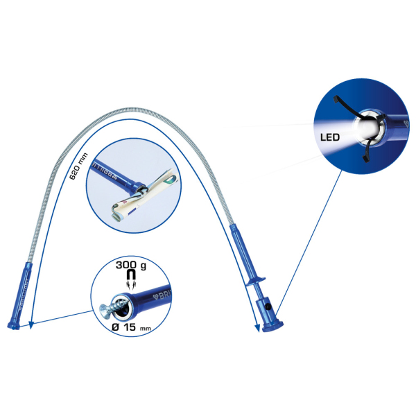 Tige semi-rigide à griffes et LED, L.620mm BT115907 Brilliant Tools