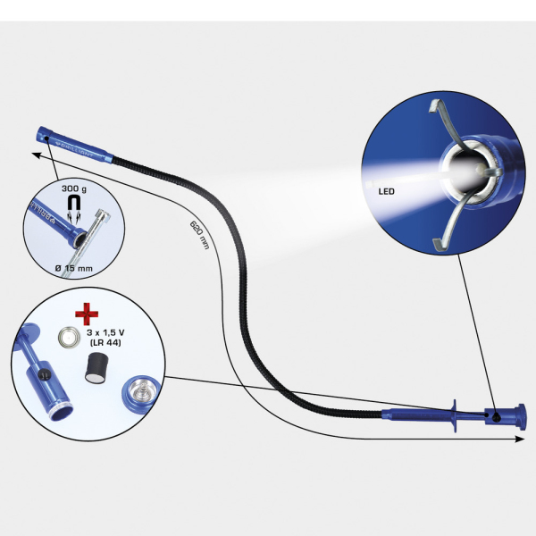 Tige flexible à griffes et LED, L.620mm BT115908 Brilliant Tools