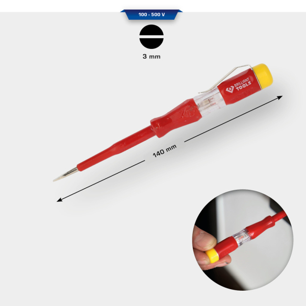 Tournevis testeur 100-500V, Fente 3,0mm, L.140mm BT120900 Brilliant Tools