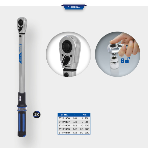 Clé dynamométrique à cliquet réversible 1/4“, 1-25Nm BT141906 Brilliant Tools