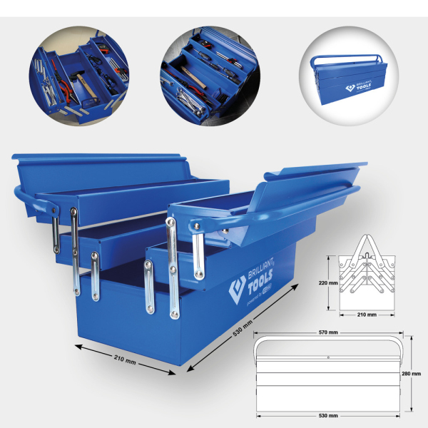 Caisse à outils métallique, 5 compartiments, L.530mm BT150800 Brilliant Tools