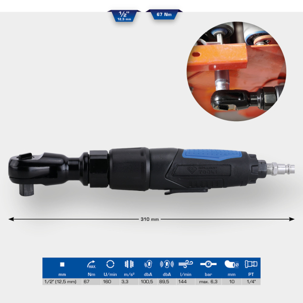 Clé à rochet pneumatique 1/2'', 67Nm BT160600 Brilliant Tools
