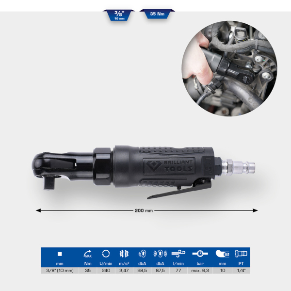 Clé à rochet pneumatique 3/8'', 35Nm BT160602 Brilliant Tools