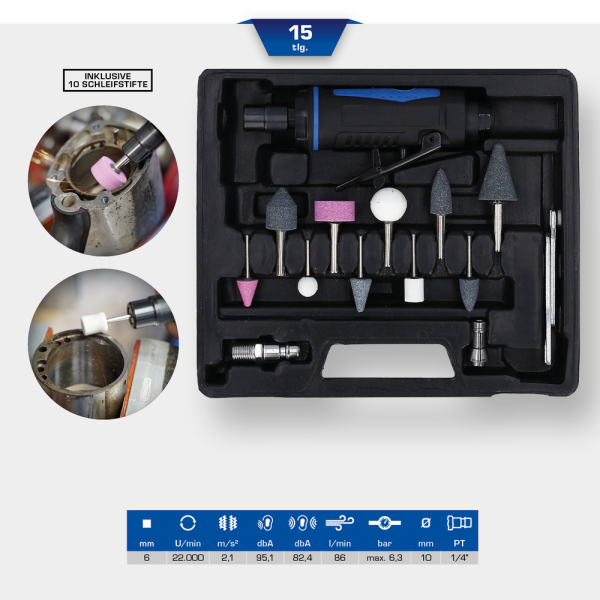 Meuleuse axiale droite pneumatique, 15 pcs BT160700 Brilliant Tools