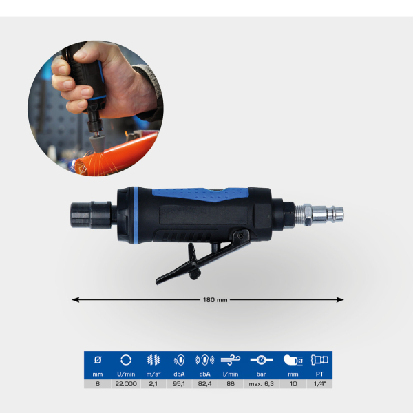Mini meuleuse axiale pneumatique, version droite BT160705 Brilliant Tools