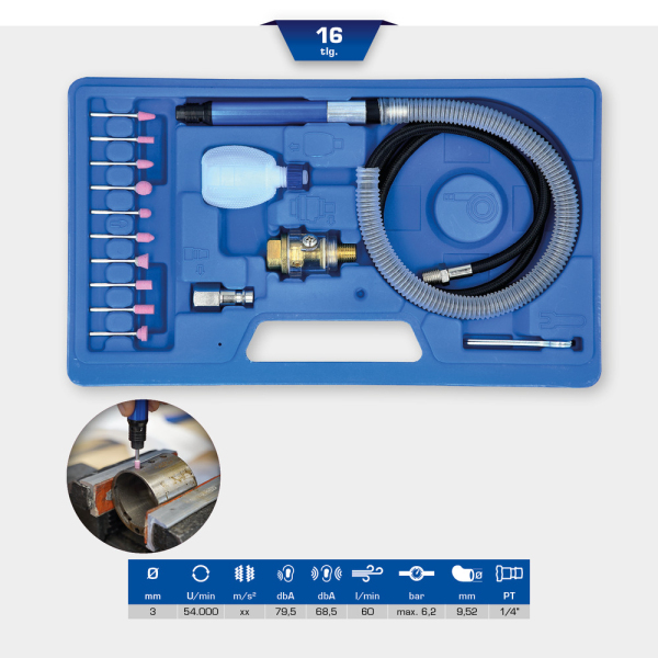 Meuleuse stylo pneumatique, 16 pcs BT160710 Brilliant Tools