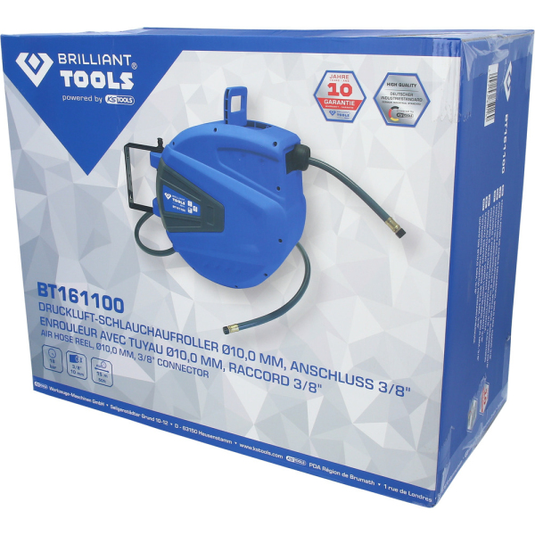 Enrouleur air et eau mural Ø10mm, 15m BT161100 Brilliant Tools
